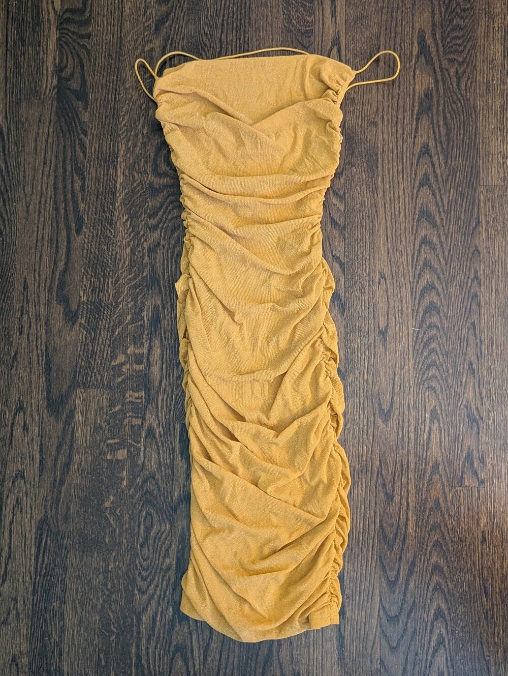 Mad For Love Yellow Ruched Bodycon Midi Dress Medium Elastic Night Out